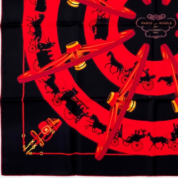 NWT Hermes Scarf “Paris qui Roule” in Black/Red - Picture 8 of 9